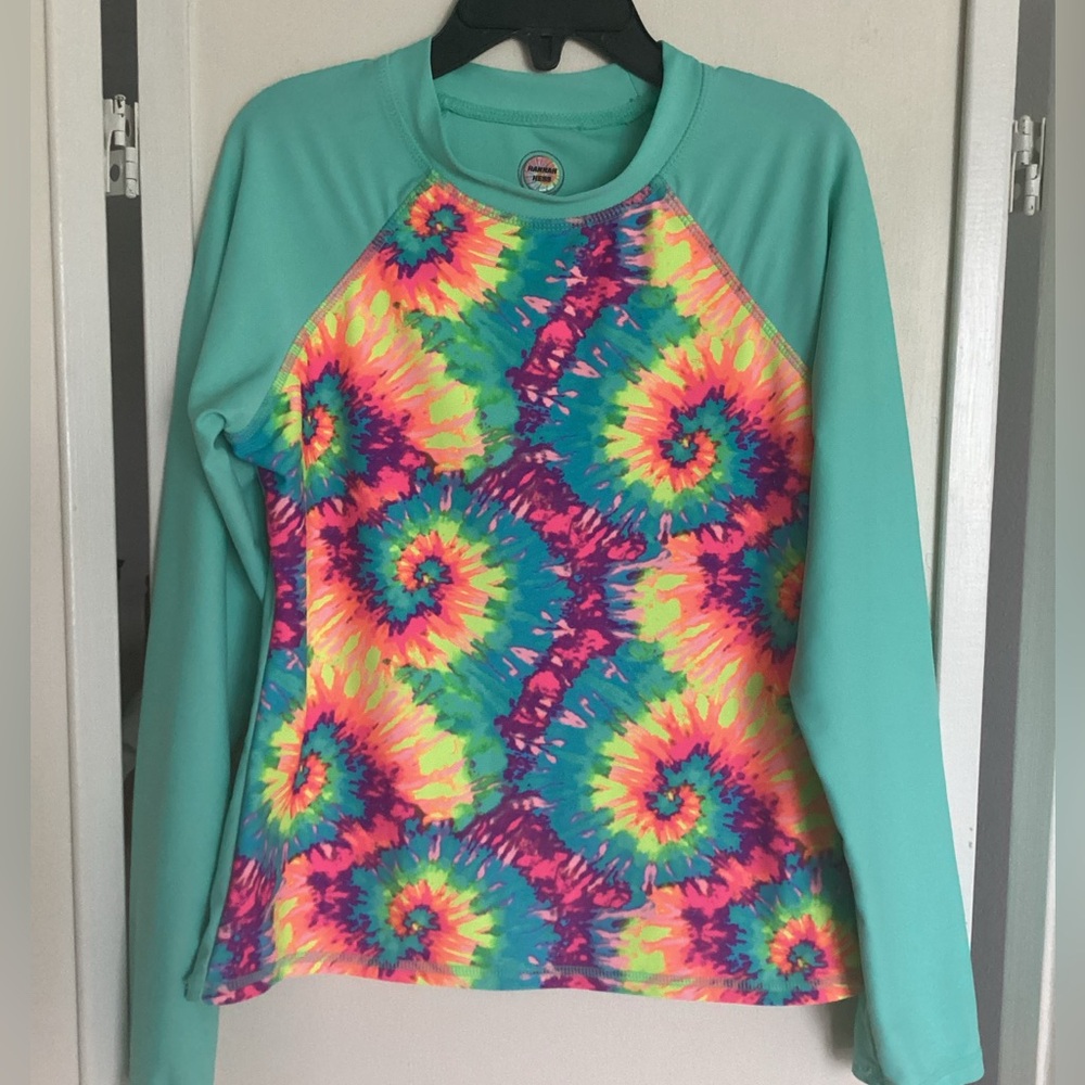 Girls rashguard shirt Sz 10 EUC swim top tie dye long sleeve